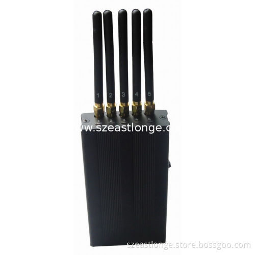 Wifi Gps Portable Cell Phone Jammer Est-808kg With Five Antenna , Black